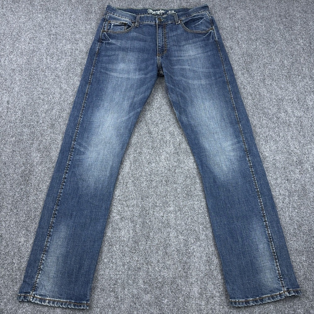 Wrangler Retro Slim Straight Jeans Mens 36x36 FITS 36x35 Bozeman Wash Cowboy‎